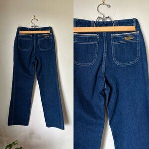80's Bill Blass Dark Denim Jeans With Gold Plate Size 27 x 27